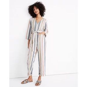 Madewell Jumpsuit Zip-Up Tie-Waist in Pastel Stripes